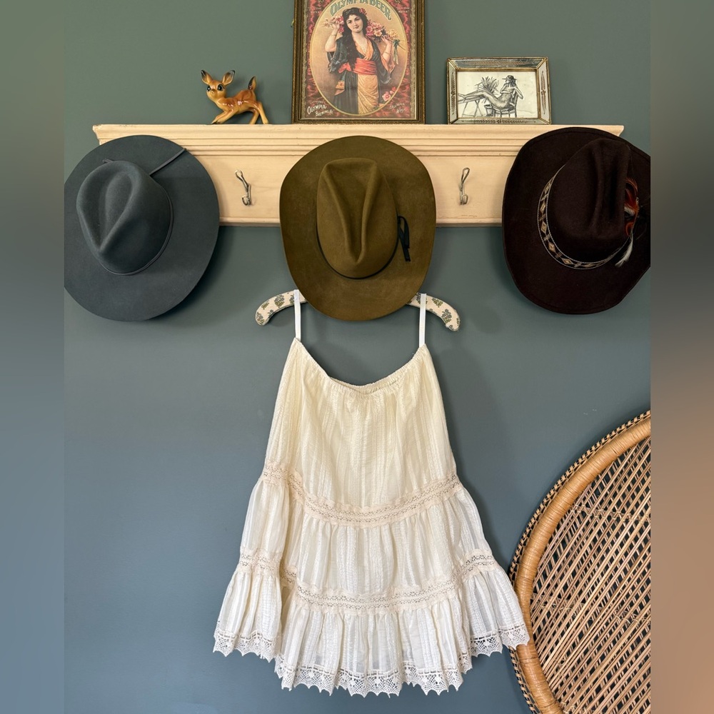Anna Sui free people prairie tier-skirt lace ivory cottage core skirt sz 10 / L